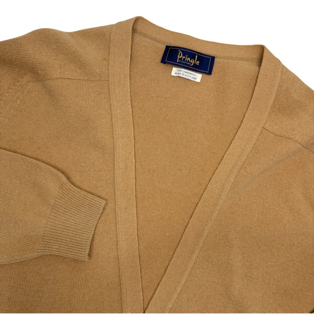 Pringle of Scotland Mens Cardigan Sweater Camel 100% Lambswool Made‎ in Scotland